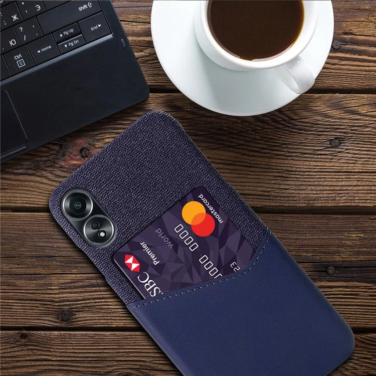 For Oppo A58 4G Case PU Leather Card Slot Cloth Texture Hard PC Phone Cover