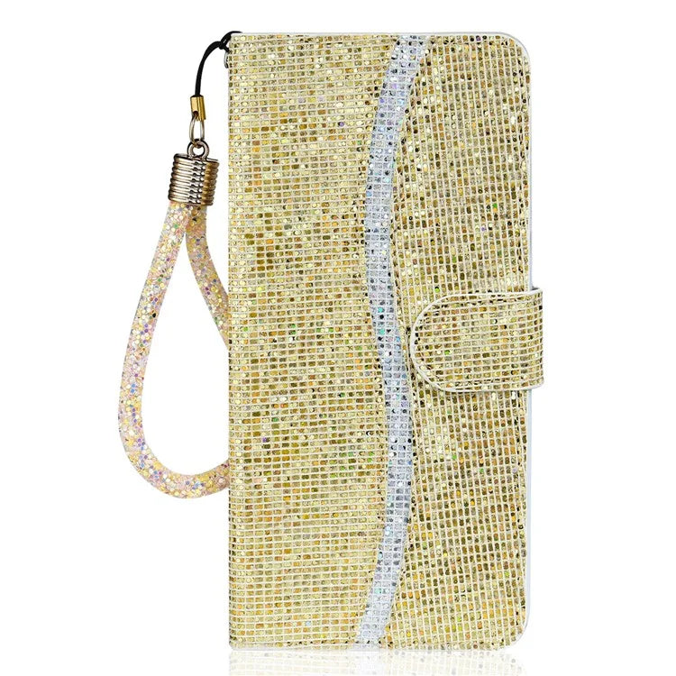 For iPhone 16 Case PU Leather Wallet Card Slots Glitter Phone Cover