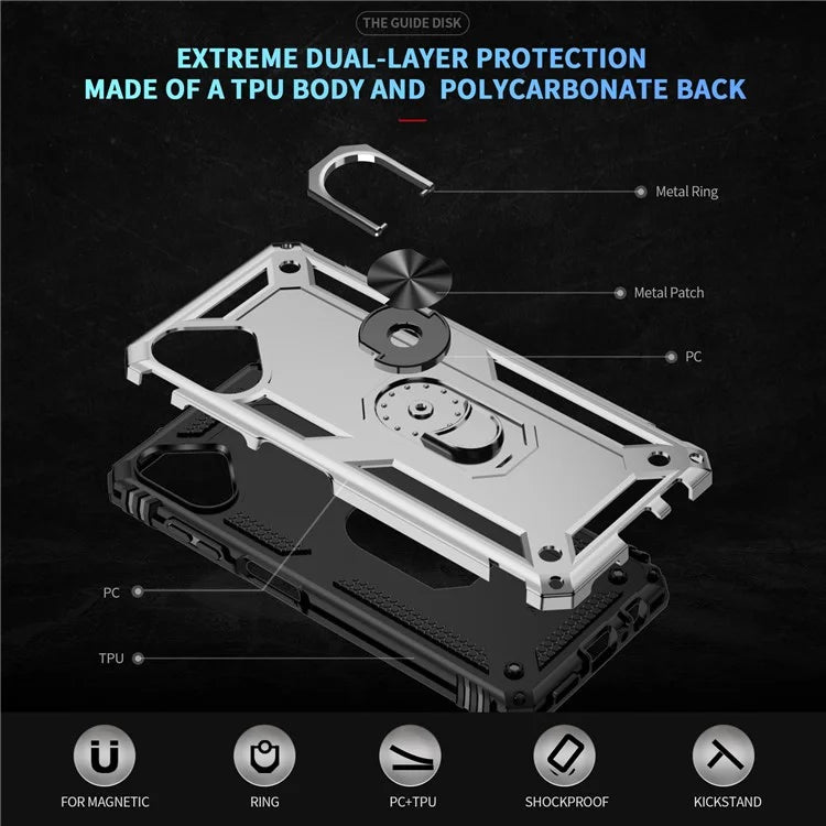 For Samsung Galaxy A06 Case PC+TPU Phone Cover with Rotary Ring Kickstand