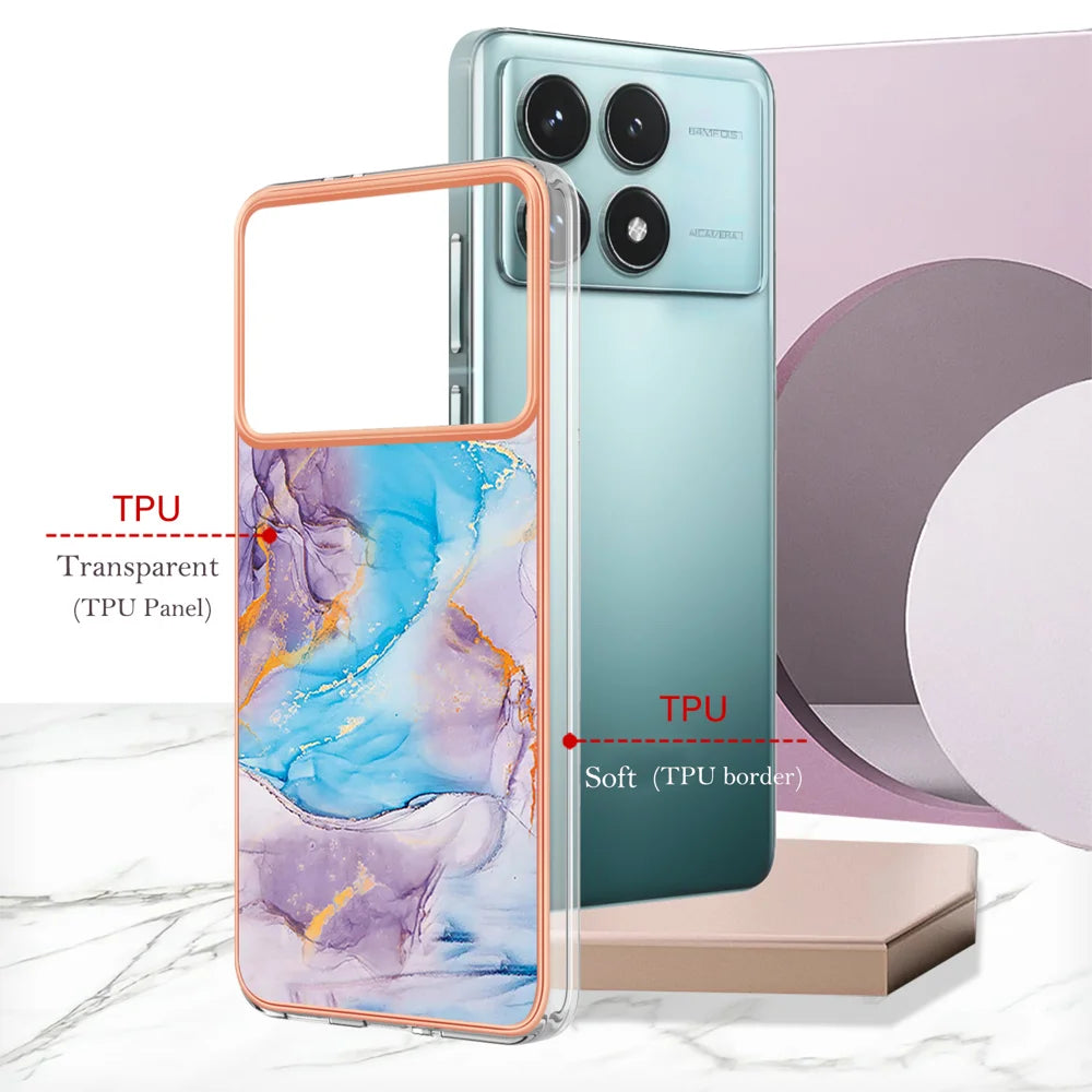 For Xiaomi Redmi K70 Pro 5G / Xiaomi Poco F6 Pro 5G / Xiaomi Redmi K70 5G Case YB IMD Series-1 Style-A IMD Marble Flower Pattern TPU Phone Cover