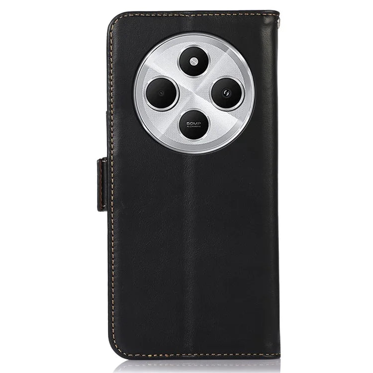 For Xiaomi Redmi 14C 4G Case RFID Blocking Genuine Cow Leather Wallet Phone Cover