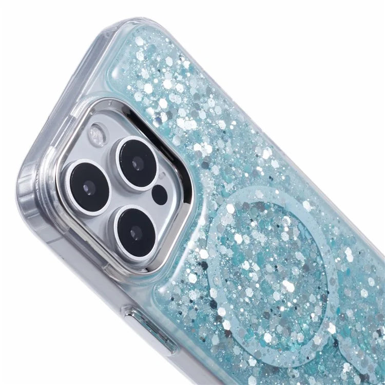 For iPhone 16 Pro Case Compatible with MagSafe Glitter Sequin Epoxy TPU+Acrylic Phone Cover
