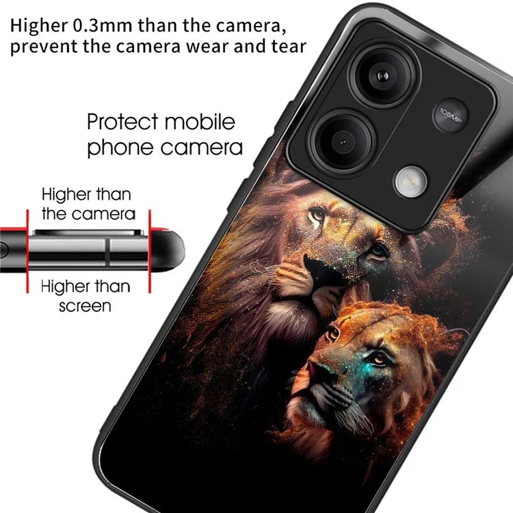 For Xiaomi Redmi Note 13 5G Case Tempered Glass TPU Drop-Proof Phone Cover Pattern Printing