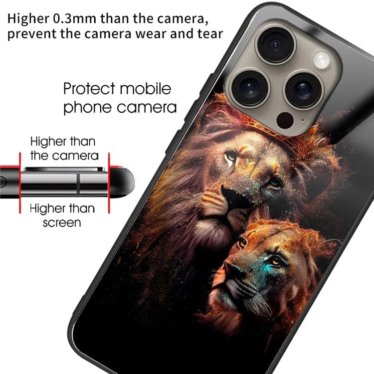 For iPhone 16 Pro Max Case Tempered Glass TPU Drop-Proof Phone Cover Pattern Printing