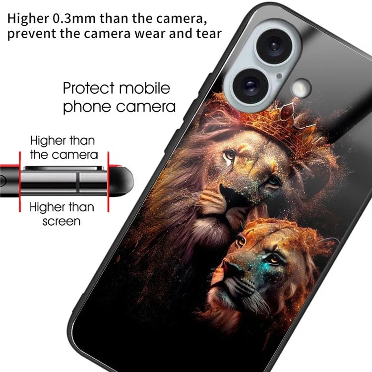 For iPhone 16 Case Tempered Glass TPU Drop-Proof Phone Cover Pattern Printing