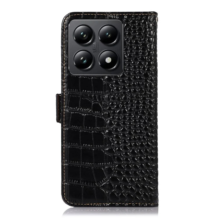 For Xiaomi 14T Case Crocodile Texture Genuine Cow Leather Phone Wallet Cover