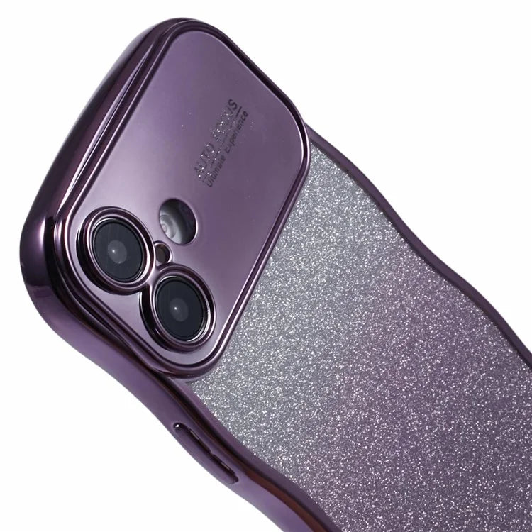 For iPhone 16 Case Gradient Glitter TPU Phone Cover with Electroplating Curly Frame