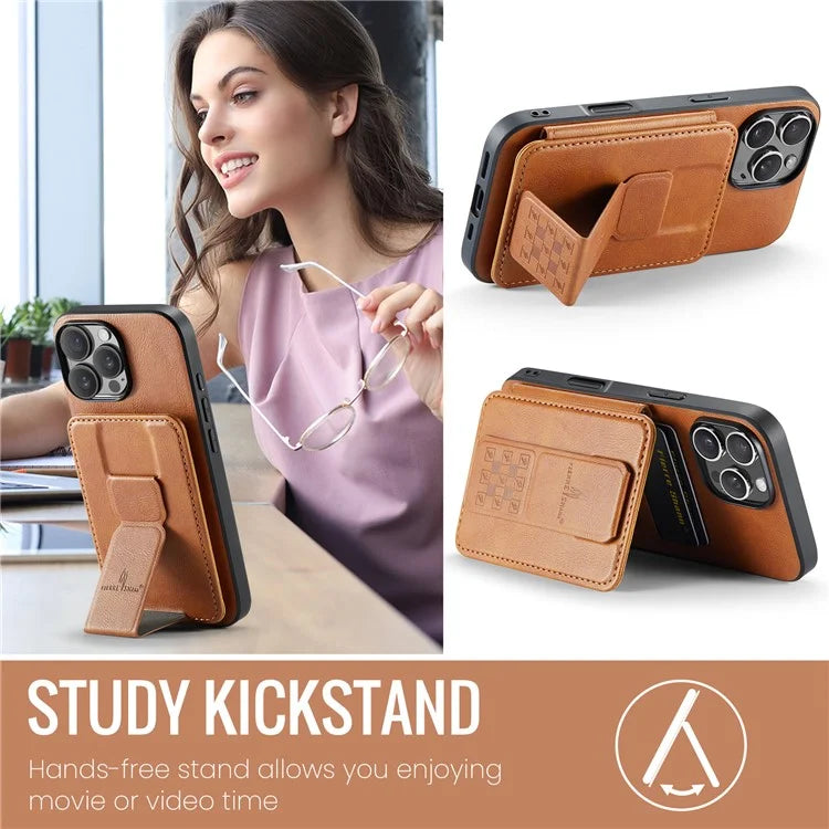 FIERRE SHANN 024 Style For iPhone 16 Pro Case Card Holder Kickstand Waxy Texture Leather+TPU Phone Cover