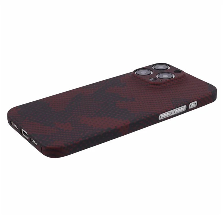 For iPhone 16 Pro Max Case Camouflage Red Aramid Fiber Protective Cover (Precise Lens Hole)