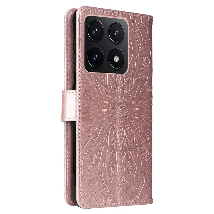 KT Imprinting Flower Series-1 For Xiaomi 14T Case Sunflower Leather Wallet Phone Cover