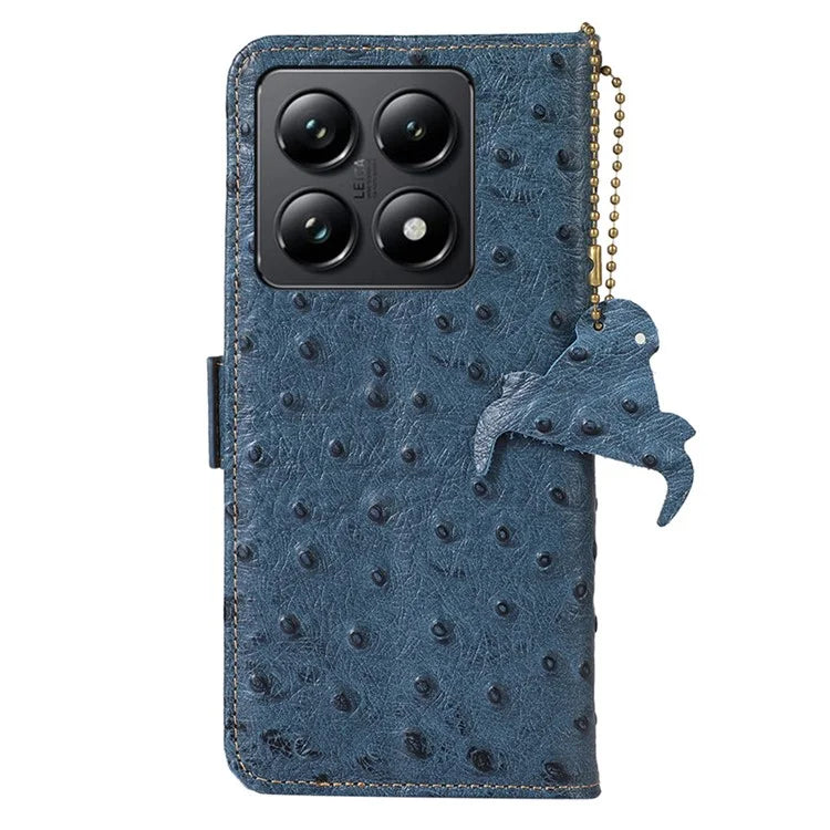 For Xiaomi 14T Pro Case RFID Blocking Genuine Cow Leather Phone Case Ostrich Texture