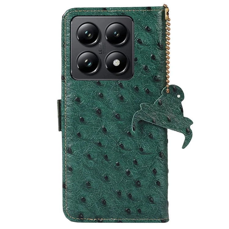 For Xiaomi 14T Case RFID Blocking Genuine Cow Leather Phone Case Ostrich Texture
