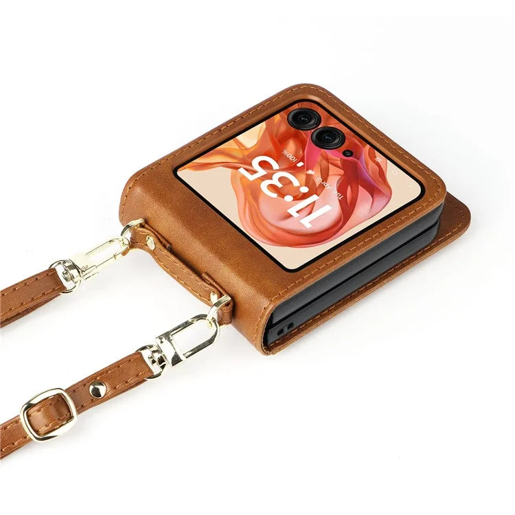 For Motorola Razr 50 5G / Razr 2024 5G Case Card Slots Leather Phone Cover with Lanyard