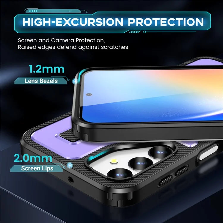 For Samsung Galaxy A24 4G (162.1 x 77.6 x 8.3mm) Case TPU+PC Kickstand Phone Cover with Silicone Finger Strap