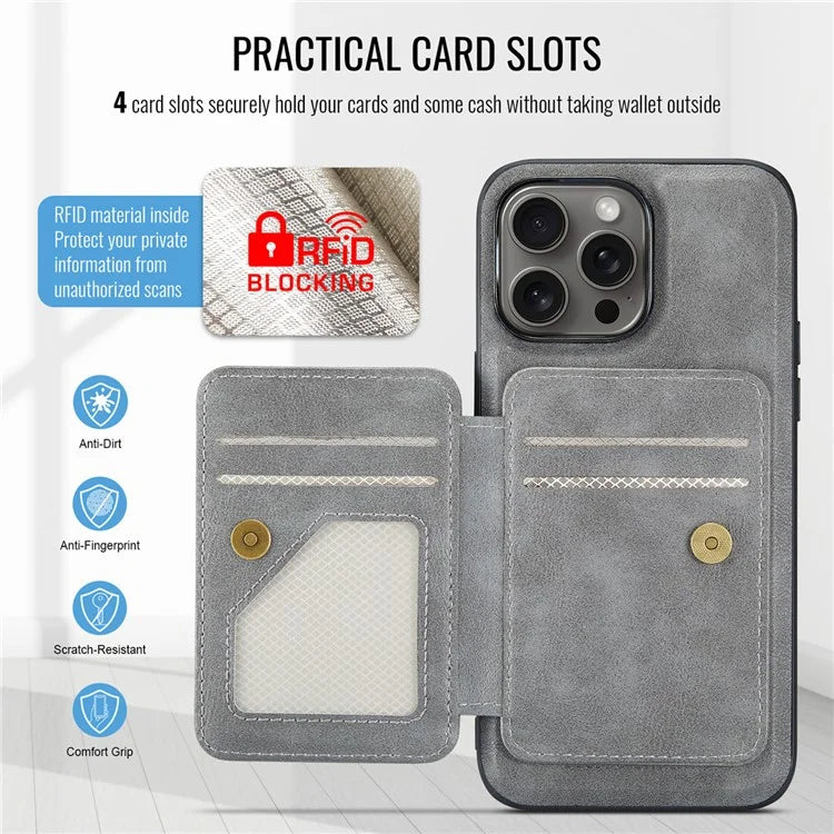 FIERRE SHANN 028 Style For iPhone 16 Pro Max Case Magnetic Detachable Card Slots Leather Back Cover