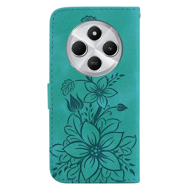 For Xiaomi Redmi 14C 4G Case Lily Flower Imprint Leather Phone Cover with Stand