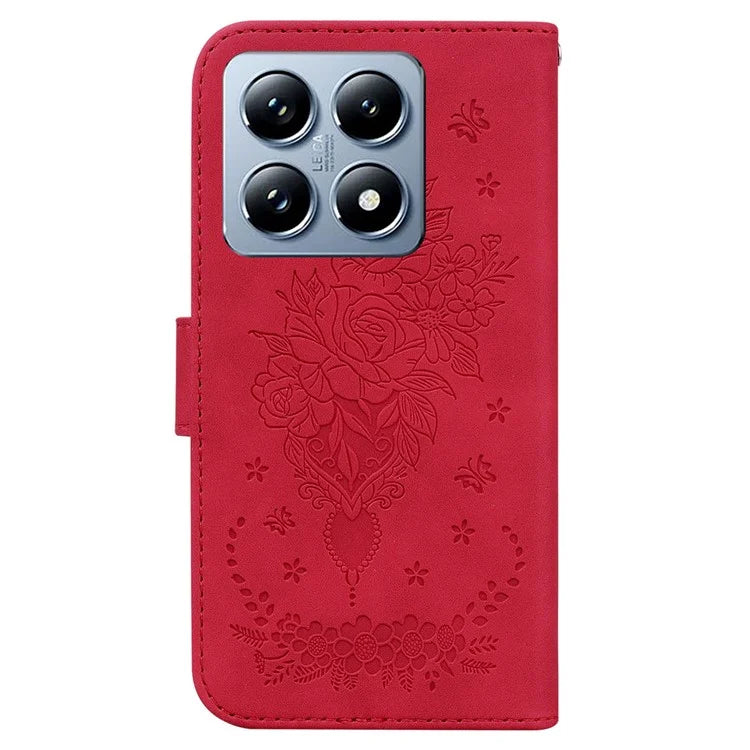 For Xiaomi 14T Case PU Leather Wallet Phone Cover Butterfly Flower Imprint