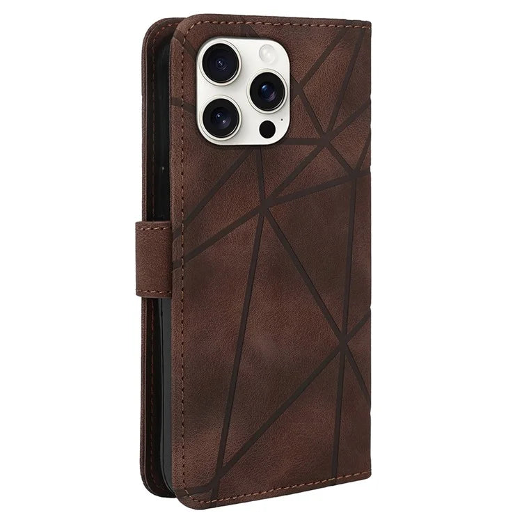 For iPhone 16 Pro Stand Case Line Pattern Leather Phone Cover