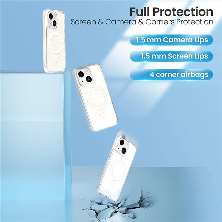 For iPhone 15 Case Compatible with MagSafe PC+TPU Clear Phone Cover with 2 Screen Protectors + 2 Camera Lens Protectors