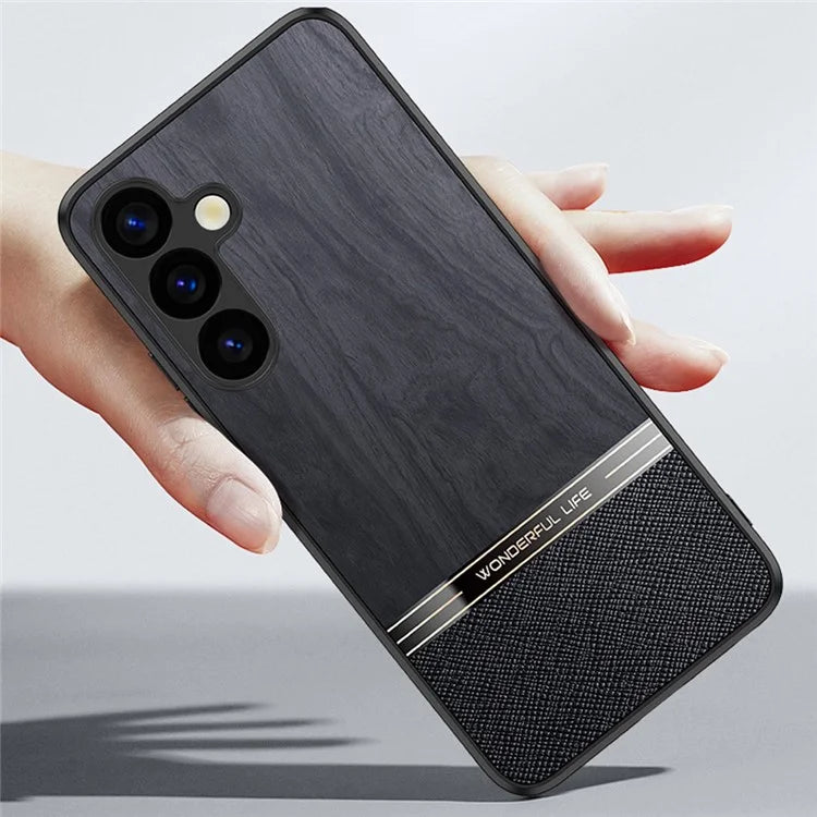 For Samsung Galaxy A25 5G (Global) (161.0 x 76.5 x 8.3mm) Case Wood Texture Leather Coated TPU Phone Protective Cover