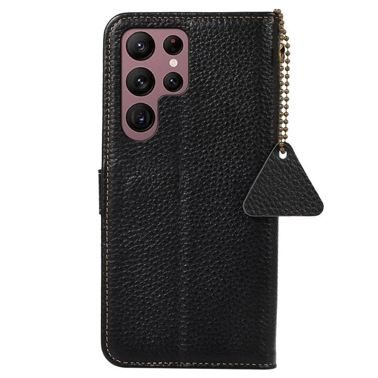 For Samsung Galaxy S25 Ultra Case RFID Blocking Litchi Texture Genuine Cow Leather Phone Cover