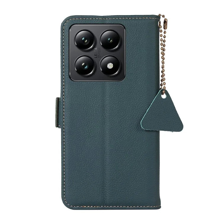 TJ For Xiaomi 14T Case RFID Blocking Genuine Cow Leather Phone Cover