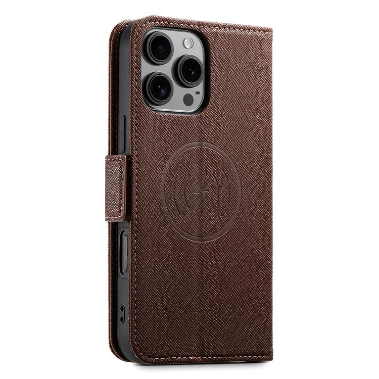SUTENI J08 For iPhone 16 Pro Case Compatible with MagSafe Cross Texture Leather Wallet Phone Cover