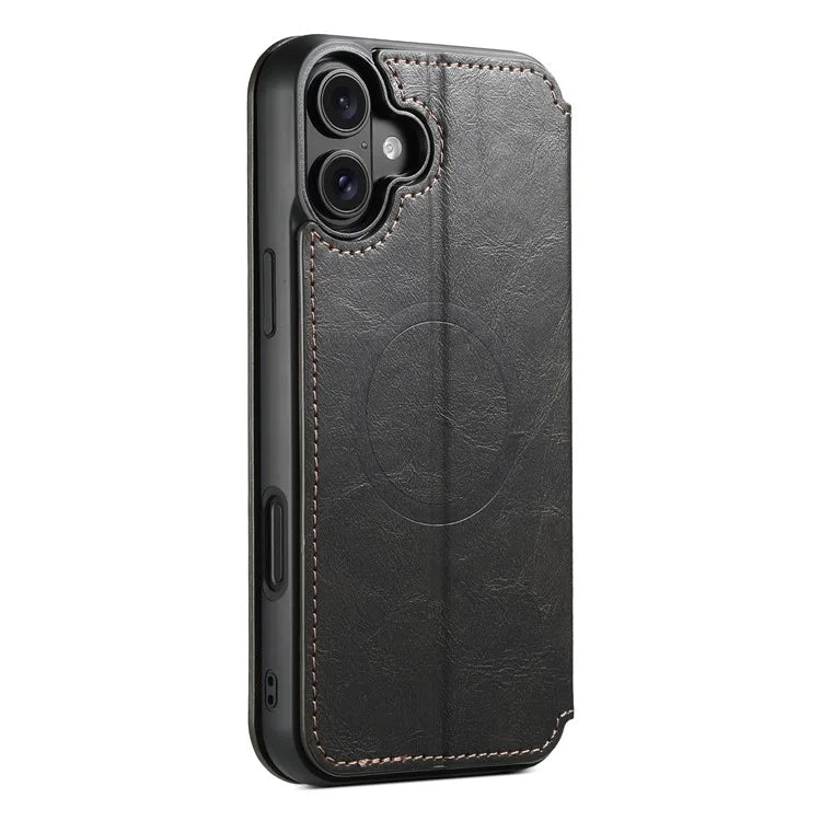 SUTENI J06 For iPhone 16 Case Compatible with MagSafe Textured PU Leather Flip Phone Cover