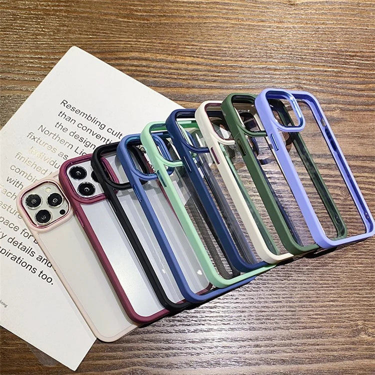 For iPhone 15 Pro Max TPU+Hard PC Metal Button Lens Frame Cover Phone Shell Clear Phone Case