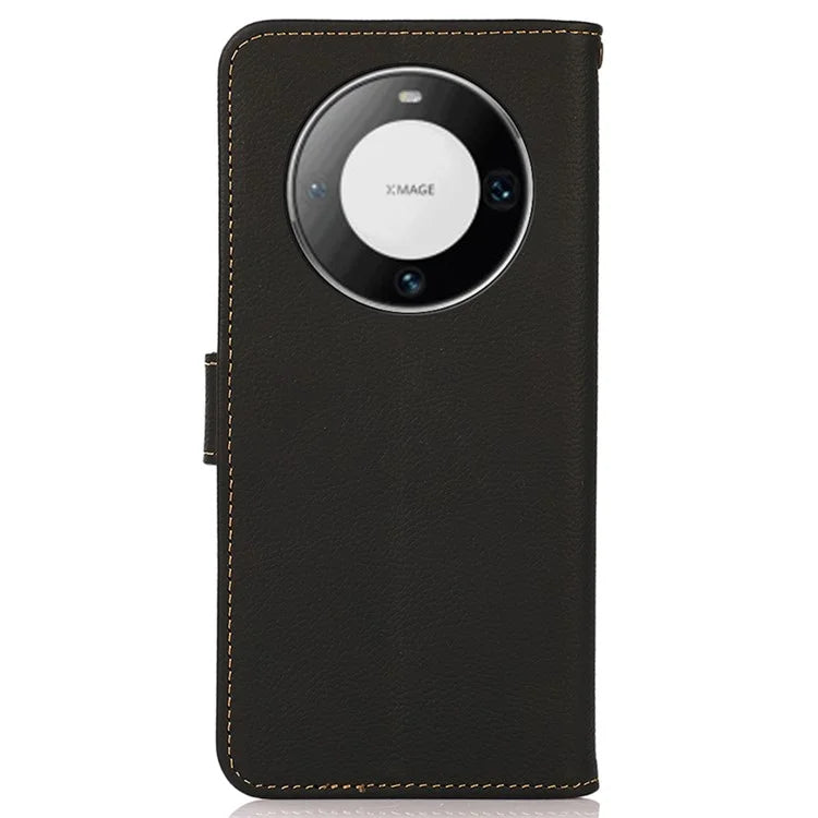 KHAZNEH For Huawei Mate 60 Case RFID Blocking Genuine Cow Leather Wallet Phone Shell with Stand Function