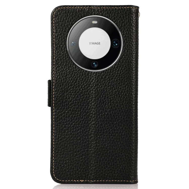 KHAZNEH For Huawei Mate 60 Case Wallet Stand RFID Blocking Genuine Cow Leather Phone Shell