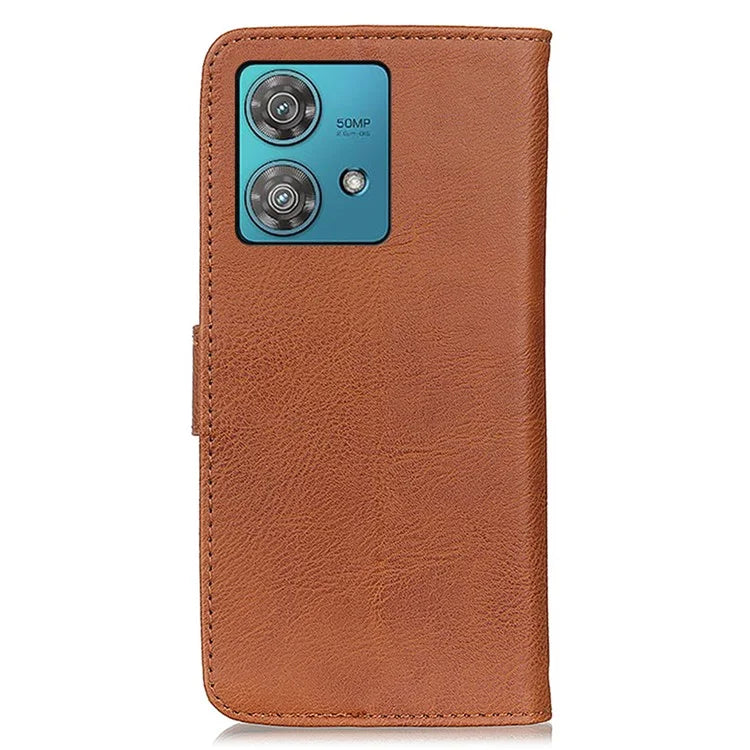KHAZNEH For Motorola Edge 40 Neo 5G Case Cowhide Texture Leather Stand Phone Cover