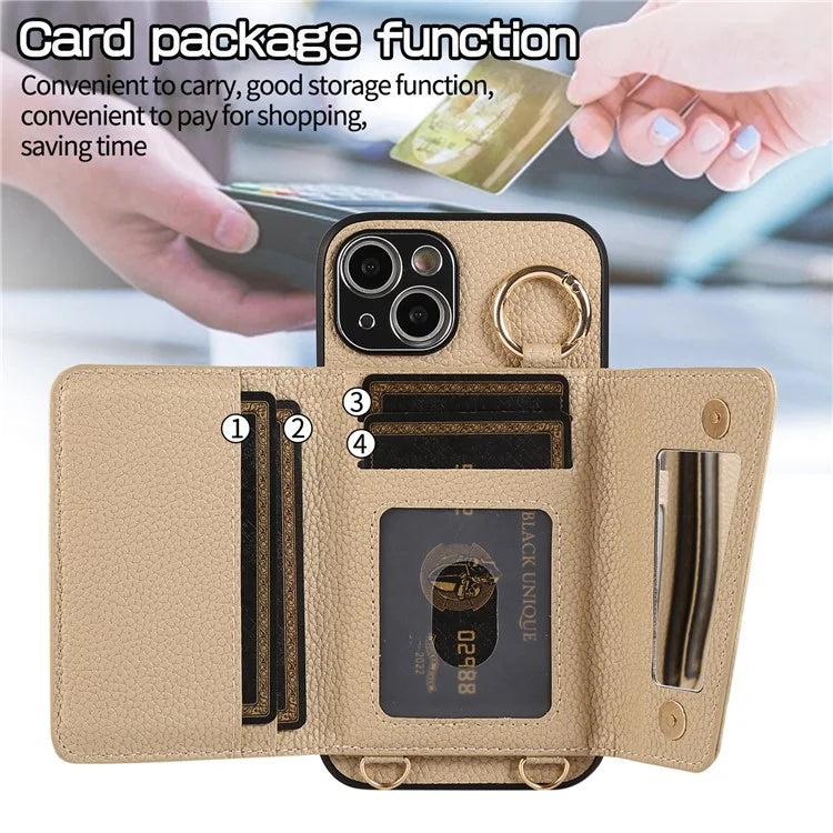 Card Holder Cell Phone Cover For iPhone 14 Case Genuine Leather Phone Case with Shoulder Strap