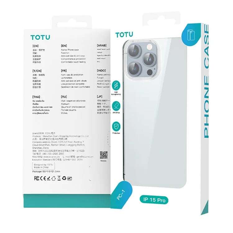 TOTU PC-01 For iPhone 15 Pro Max Clear Phone Case Precise Cutout TPU Back Cover