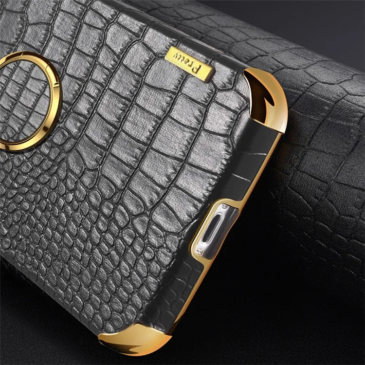 For Xiaomi Redmi Note 12 Turbo / Poco F5 5G Case Crocodile Texture Leather+TPU Back Shell with Ring Kickstand