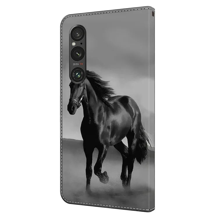 Anti-Scratch Wallet Phone Case for Sony Xperia 1 V Case Pattern Printing Leather Flip Cover