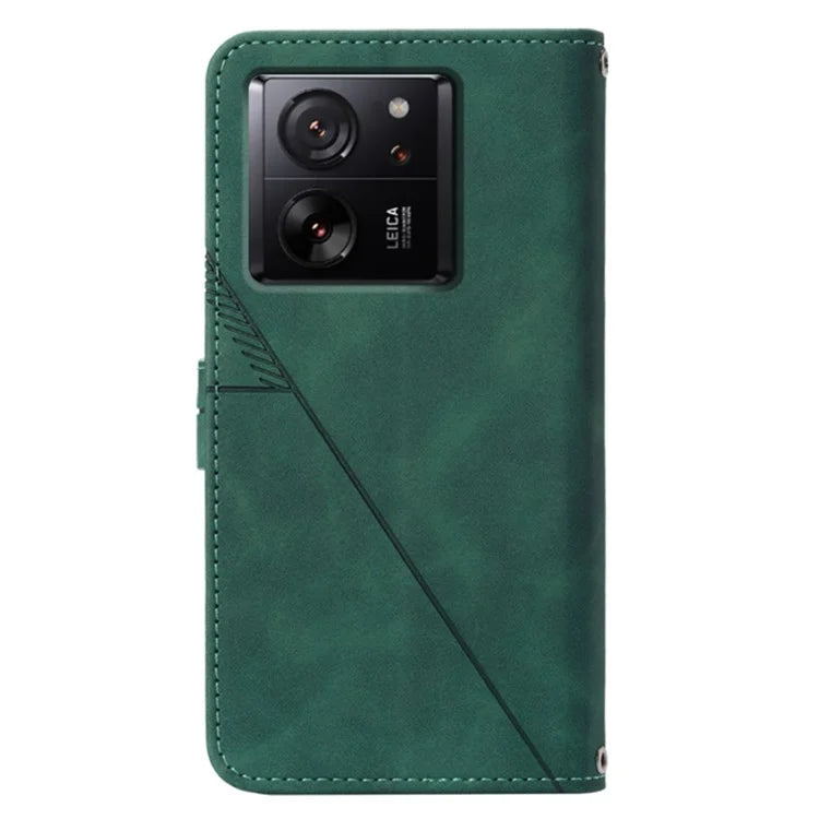 YB Imprinting Series-2 for Xiaomi 13T / 13T Pro / Redmi K60 Ultra Leather Case Stand Wallet Phone Cover with Shoulder Strapish Green