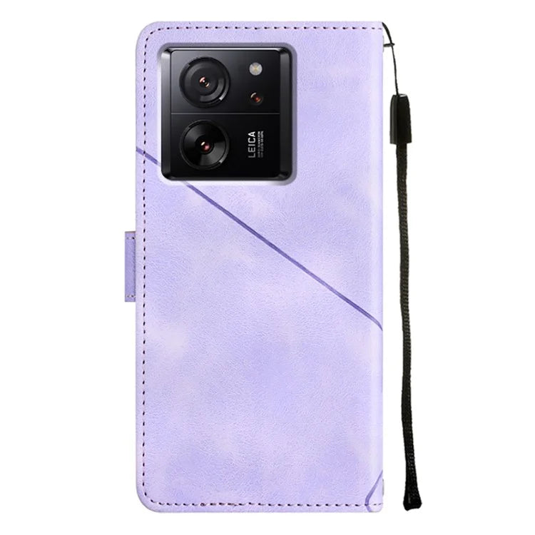PT005 YB Imprinting Series-7 for Xiaomi 13T / 13T Pro / Redmi K60 Ultra Case Skin-touch Leather Stand Phone Cover with Long Strap