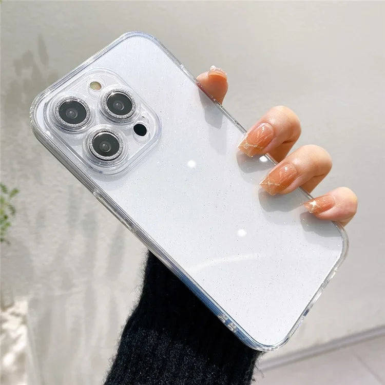 For iPhone 14 Pro Case Shiny Ring Lens Protector Glitter Powder TPU Phone Cover
