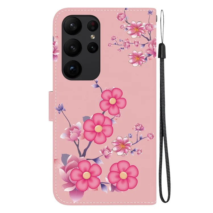 For Samsung Galaxy S23 Ultra Case PU Leather Pattern Flip Folio Phone Cover