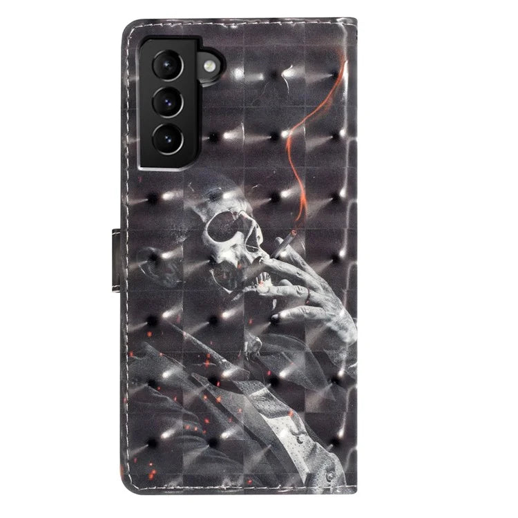 For Samsung Galaxy S22 5G Case PU Leather 3D Pattern Print Phone Stand Cover