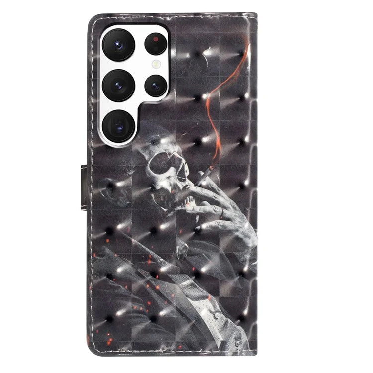 For Samsung Galaxy S22 Ultra 5G Leather Case 3D Pattern Printed Cellphone Stand Cover