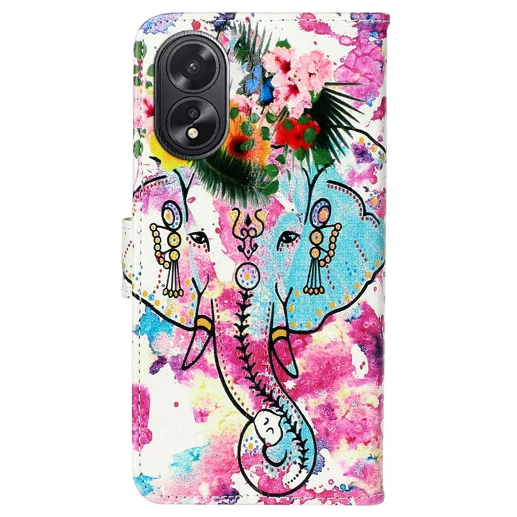 For Oppo A38 4G / A18 4G Cover Pattern Printing Well-protected Phone Leather Case Elephant