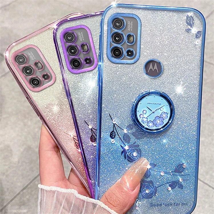 KADEM For Motorola Moto G10 / G20 / G30 Case Ring Kickstand Gradient Glitter TPU Phone Cover