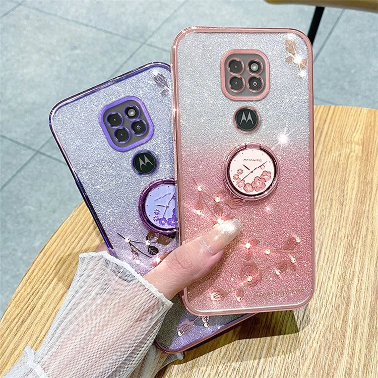 KADEM For Motorola Moto G9 Play Case Glitter Gradient TPU Phone Cover with Ring Kickstand