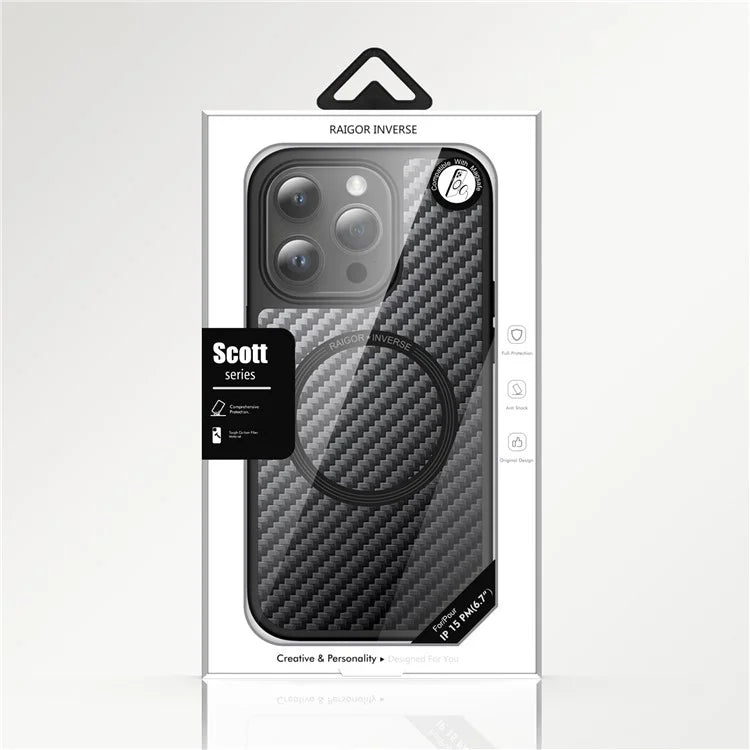 RAIGOR INVERSE Scott Plus Series for iPhone 15 Pro Magnetic Case Carbon Fiber TPU+PC Cover