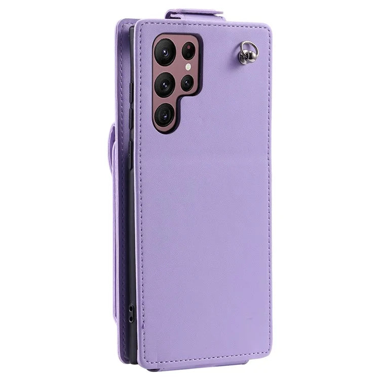 For Samsung Galaxy S22 Ultra 5G Case Vertical Flip PU Leather+TPU Phone Cover with Wrist Strap