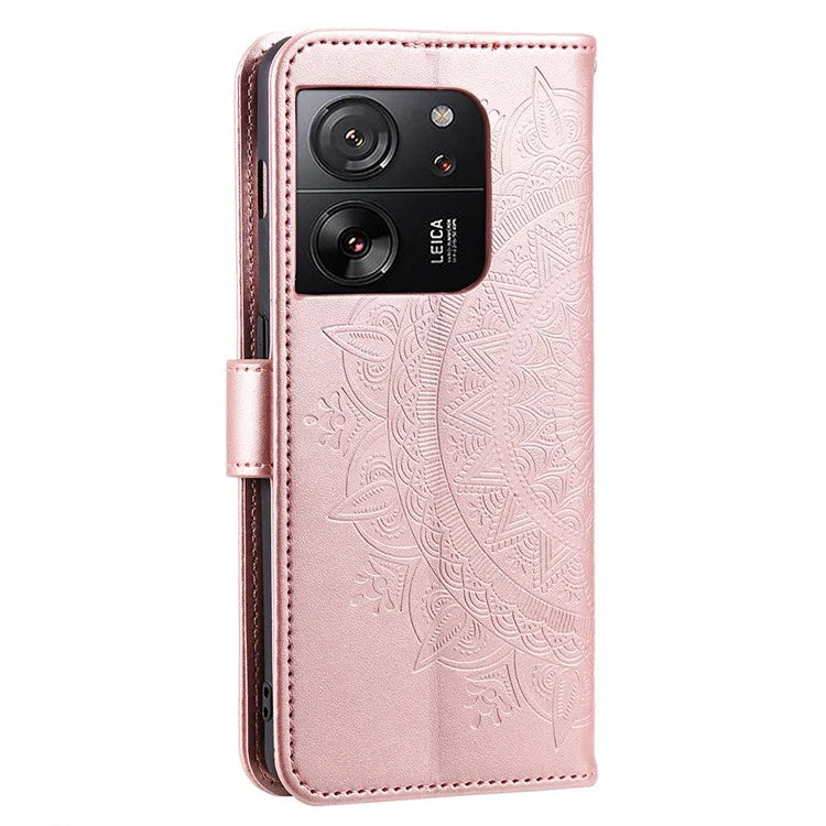 For Xiaomi 13T Pro / 13T / Redmi K60 Ultra Case Mandala Flower Imprinted Leather Cover with Strap Gold