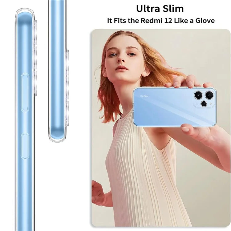 For Xiaomi Redmi 12 4G Clear Case TPU Phone Cover + 2PCS 2.5D Arc Tempered Glass Film