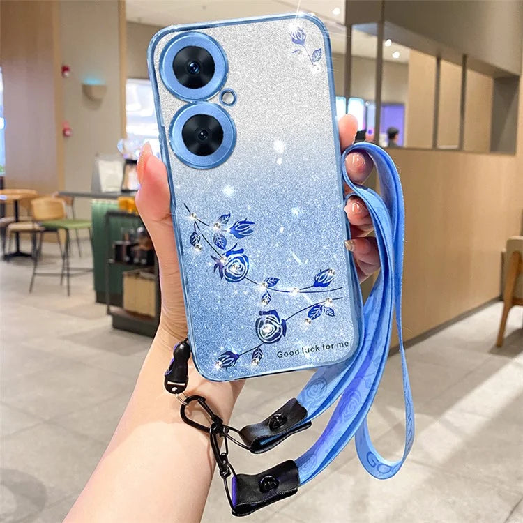 KADEM For Transsion Tecno Camon 19 Neo 4G Flower Pattern TPU Gradient Phone Cover with Strap